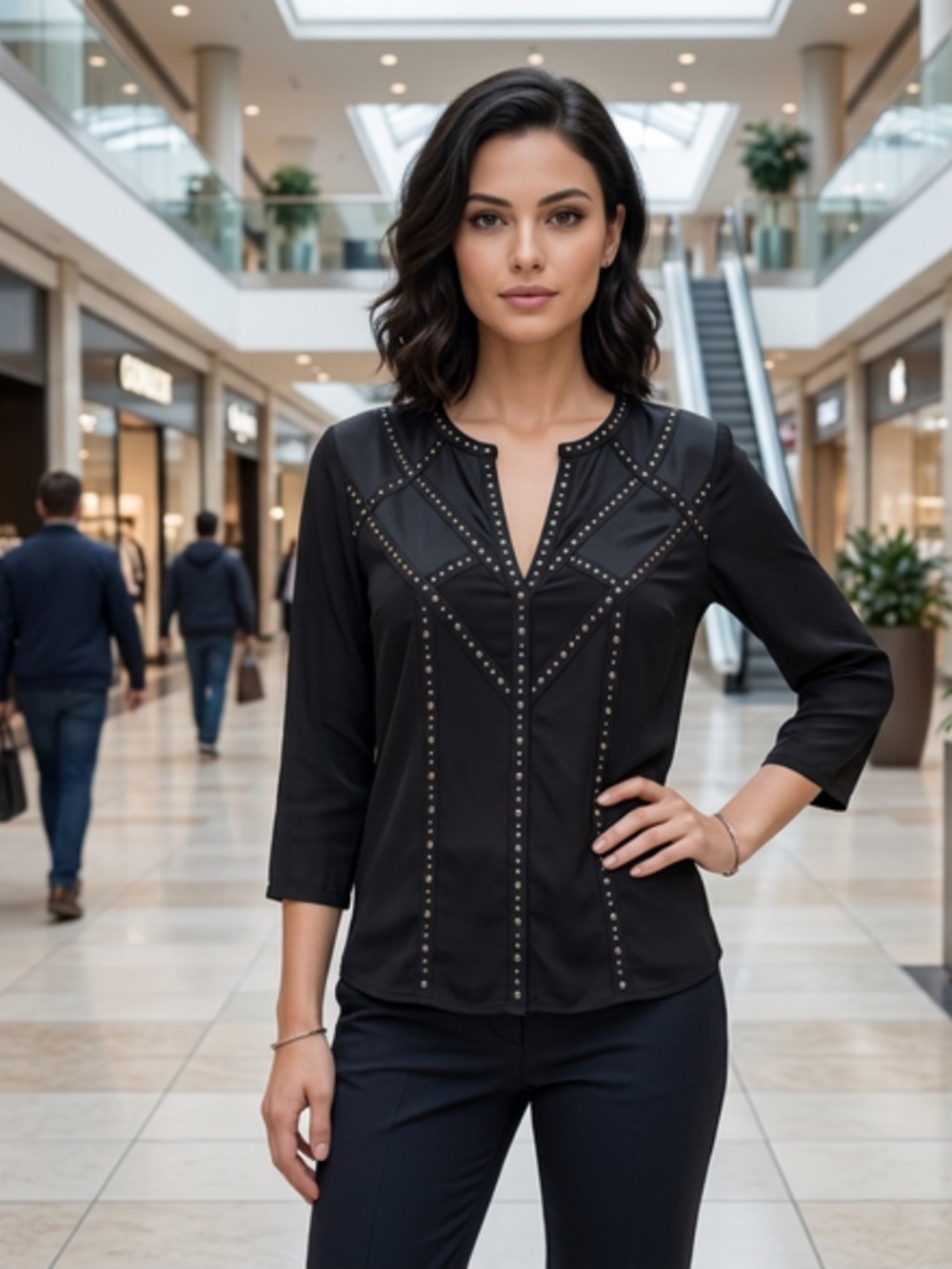BCBG Maxazria Silk Riveted Blouse